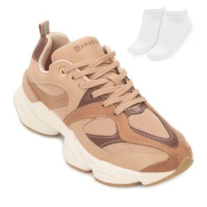 Tênis Casual Ramarim e Meia Feminino Marrom