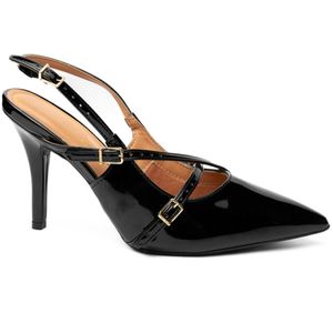 Scarpin Vizzano Slingback Salto Médio em  Verniz Feminino Preto