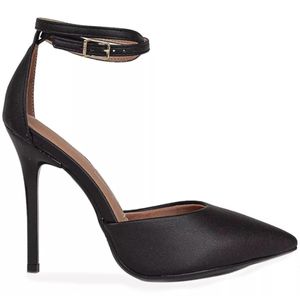 Scarpin Vizzano Bico Fino Salto Alto Amarração Feminino Preto