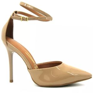 Scarpin Vizzano Bico Fino Salto Alto Amarração Feminino Bege