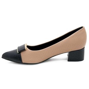 Sapato Piccadilly Salto Baixo Bicolor Feminino Bege