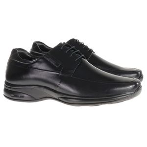 Sapato Casual Jota Pe Couro 3D Double Air Com Cadarço Masculino Preto