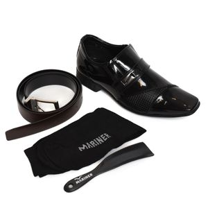 Kit Sapato Social Mariner Rugby Verniz Masculino Preto