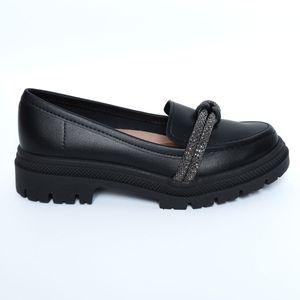 Mocassim Moleca Tira Strass Tratorado Feminino Preto