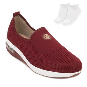 Tênis Slip On Modare Ultraconforto e Meia Vinho Feminino