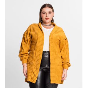 Cardigan Plus Size Canelado Tricot Secret Glam Feminino Amarelo