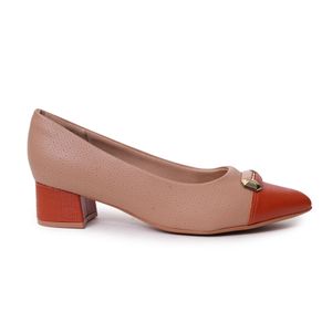 Sapato Salto Grosso Fivela Piccadilly Feminino Bege