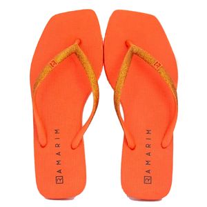 Chinelo  de Dedo Ramarim Glitter Bico Quadrado Feminino Laranja