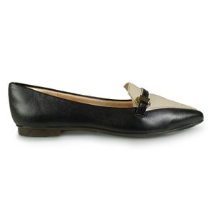 Sapato Feminino Mocassim Bicolor Bico Fino Kult Preto Branco