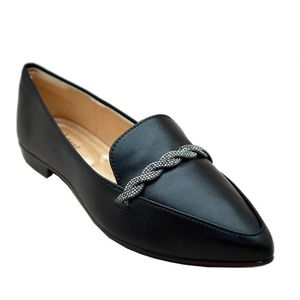 Sapato Feminino Mocassim Shine Bico Fino Fivela Kult Preto