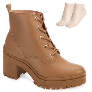 Bota Coturno Feminino Ramarim e Meia Feminino Marrom