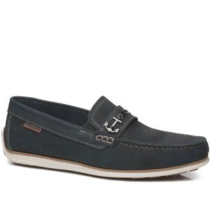 Mocassim Pegada em Couro Masculino Marinho