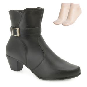 Bota Cano Baixo Flat Pink Moon e Meia Feminino Preto