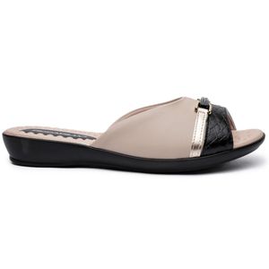 Tamanco Piccadilly Bicolor Metal Salto Baixo Feminino Preto e Bege