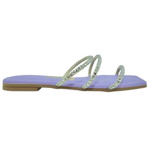Rasteira Vizzano Tiras Strass Bico Quadrado Feminino Lilás