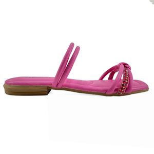 Rasteira Mississipi Tiras Strass Nó Feminino Rosa