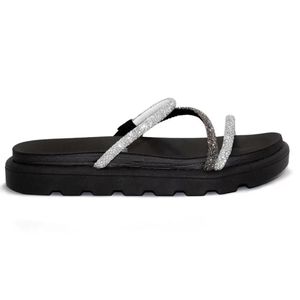 Tamanco Vizzano Flatform Tiras Strass Hotfix Feminino Preto