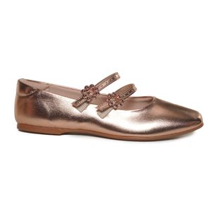 Sapatilha Infantil Fivela Flor Molekinha Ouro Rosado