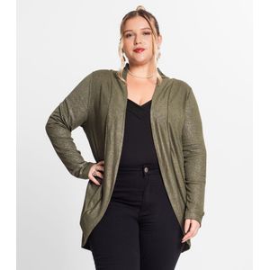 Cardigan Plus Size Em Ribana Canelada Secret Glam Verde