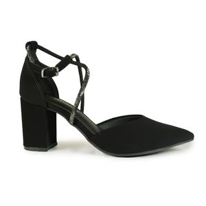 Sapato Feminino Bico Fino Nobuck Brilho Via Marte Preto