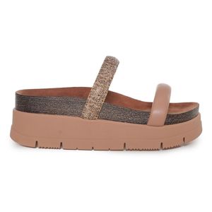 Tamanco Feminino Plataforma Tiras Brilho Moleca Bege