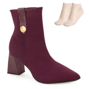 Bota Cano Curto Bebecê Feminina Vinho e Meia