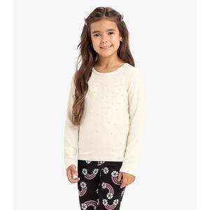 Blusa Manga Longa Rovi Kids Strass Infantil Bege