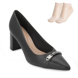 Sapato Scarpin Beira Rio Feminino Preto e Meia