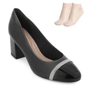 Sapato Scarpin Beira Rio Feminino Preto e Meia