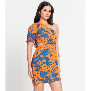 Vestido Feminino Curto Nula Manga Estampado Select Laranja