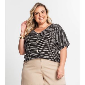 Camisa Plus Size Secret Glam Estampada Feminina Preta