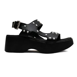 Sandália Plataforma Moleca Apliques Feminino Preto