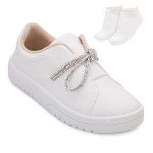 Tênis Casual Feminino Moleca Branco e Meia
