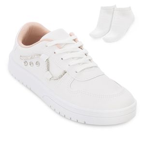 Tênis Casual Moleca Feminino Branco e Meia