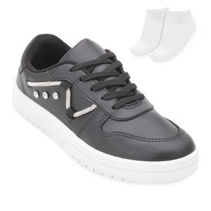 Tênis Casual Moleca Feminino Preto e Meia
