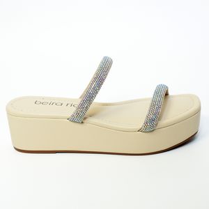Tamanco Plataforma Beira Rio Tiras Strass Feminino Bege