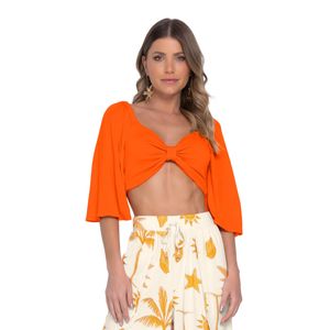 Blusa Cropped Rovitex Efeito Laço Feminina Laranja