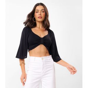 Blusa Cropped Rovitex Efeito Laço Feminina Preto