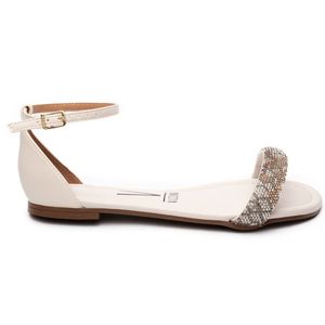 Sandália Rasteira Vizzano Tira Strass Traseiro Fechado Feminino Branco