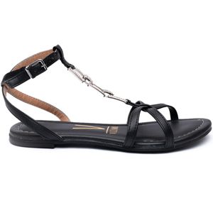 Sandália Rasteira Vizzano Metal Strass Tiras Feminino Preto