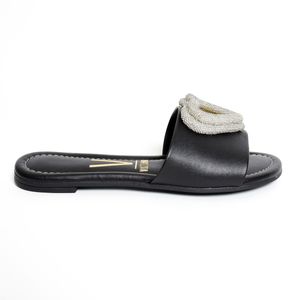 Rasteira Slide Vizzano Coração Strass Feminino Preto