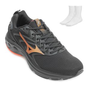 Tênis Mizuno Space 4 e Meia Preto e Laranja