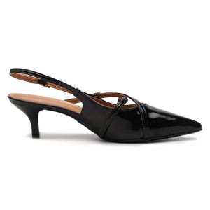 Scarpin Vizzano Slingback Salto Fino em Verniz Feminino Preto