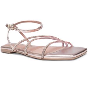 Sandália Rasteira Vizzano Metalizada Strass Feminino Dourado