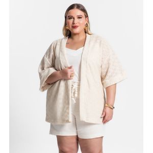 Kimono Plus Size Em Tricot Secret Glam Feminino Bege