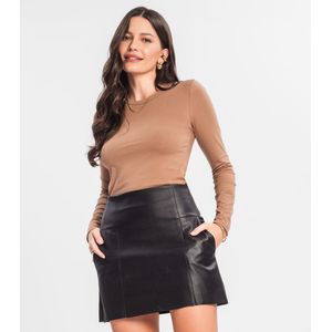 Blusa Manga Longa Básica Select Feminino Marrom