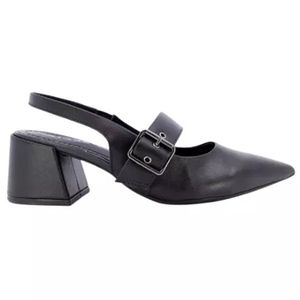 Scarpin Couro Usaflex Slingback Salto Bloco Feminino Preto