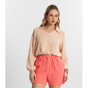 Blusa Manga Bufante Rovitex Barra Blusada Feminina Rosa