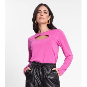Blusa Manga Longa Rovitex Decote Feminina Rosa