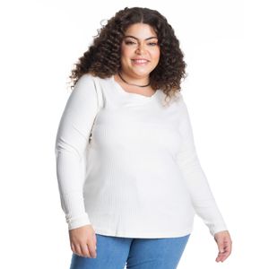 Blusa Manga Longa Secret Glam Básica Canelada Feminina Off White